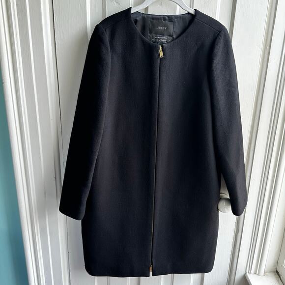 J. Crew Double Cloth Collarless Coat Wool Black - Picture 3 of 9